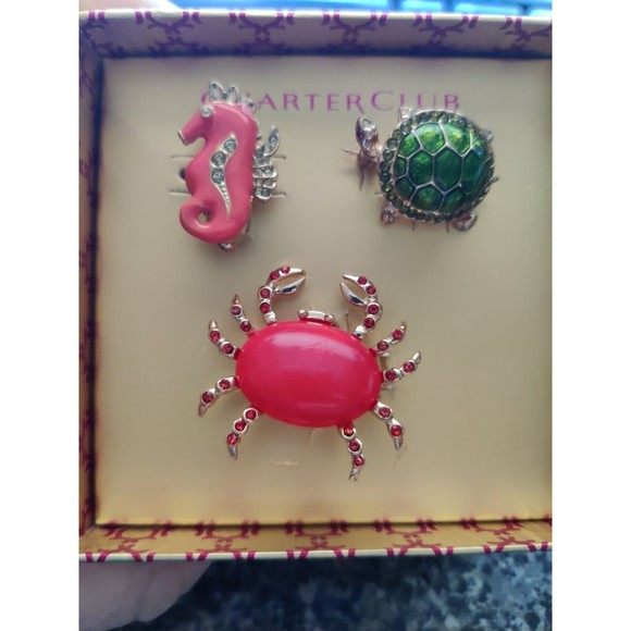 Charter Club Brooch Ocean Boxed Set Crab & Seahorse & Turtle Read! - Picture 3 of 10